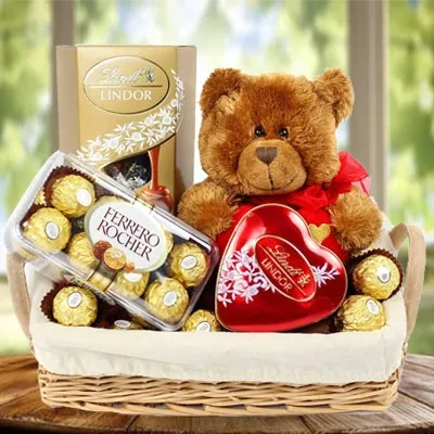 Teddy & Chocolate In Basket